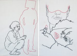 Serie de dibujos cosidos sobre Violencia de Género. Cristina Geneiro (Puralinea)